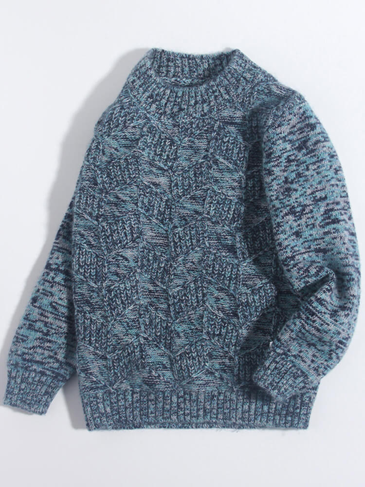 Kids Blue Marl Textured Knit Cashmere Crewneck Sweater